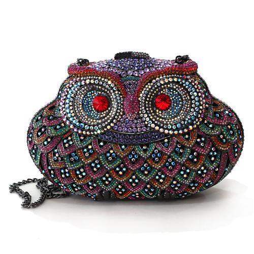 LO2368 - Ruthenium White Metal Clutch with Top Grade Crystal in Multi Color - Alamode - Flyclothing LLC