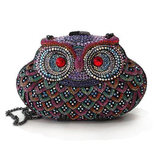 LO2368 - Ruthenium White Metal Clutch with Top Grade Crystal  in Multi Color - Alamode