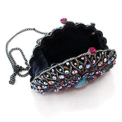 LO2370 - Ruthenium White Metal Clutch with Top Grade Crystal in Multi Color - Alamode - Flyclothing LLC