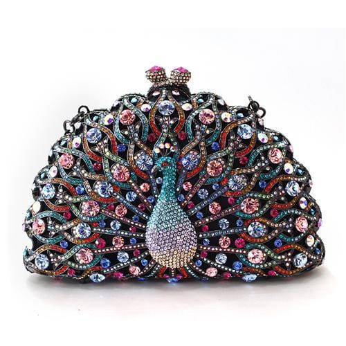 LO2370 - Ruthenium White Metal Clutch with Top Grade Crystal  in Multi Color - Alamode