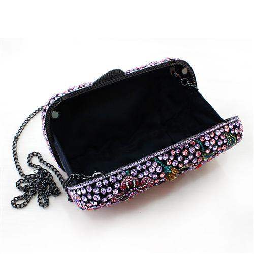 LO2374 - Ruthenium White Metal Clutch with Top Grade Crystal in Multi Color - Alamode - Flyclothing LLC