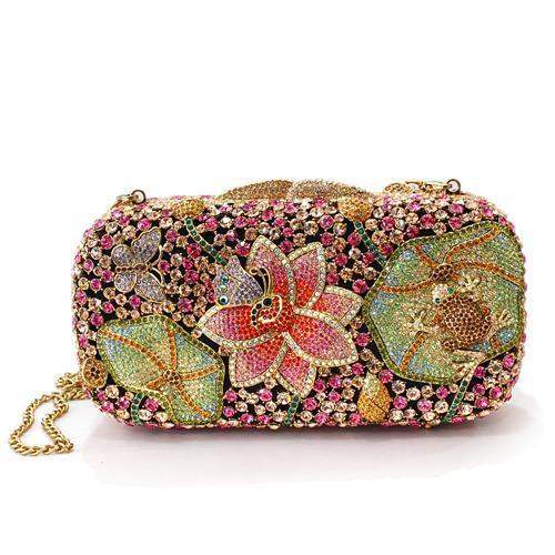 LO2375 - Ancientry Gold White Metal Clutch with Top Grade Crystal in Multi Color - Alamode - Flyclothing LLC