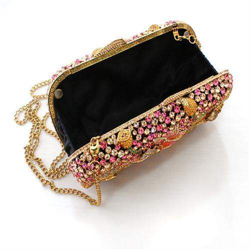 LO2375 - Ancientry Gold White Metal Clutch with Top Grade Crystal in Multi Color - Alamode - Flyclothing LLC