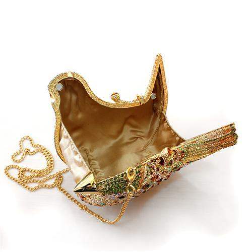 LO2378 - Gold White Metal Clutch with Top Grade Crystal in Multi Color - Alamode - Flyclothing LLC