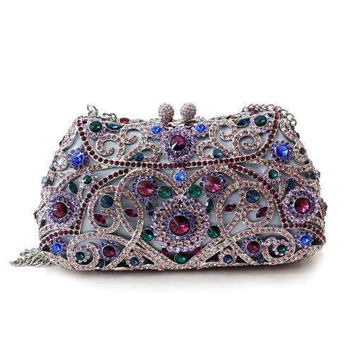 LO2379 - Imitation Rhodium White Metal Clutch with Top Grade Crystal in Multi Color - Alamode - Flyclothing LLC