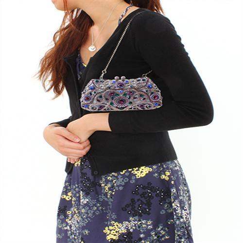 LO2379 - Imitation Rhodium White Metal Clutch with Top Grade Crystal in Multi Color - Alamode - Flyclothing LLC