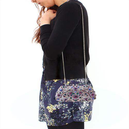 LO2379 - Imitation Rhodium White Metal Clutch with Top Grade Crystal in Multi Color - Alamode - Flyclothing LLC
