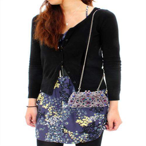 LO2379 - Imitation Rhodium White Metal Clutch with Top Grade Crystal in Multi Color - Alamode - Flyclothing LLC