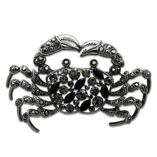 LO2392 - Imitation Rhodium White Metal Brooches with Top Grade Crystal in Jet - Alamode - Flyclothing LLC