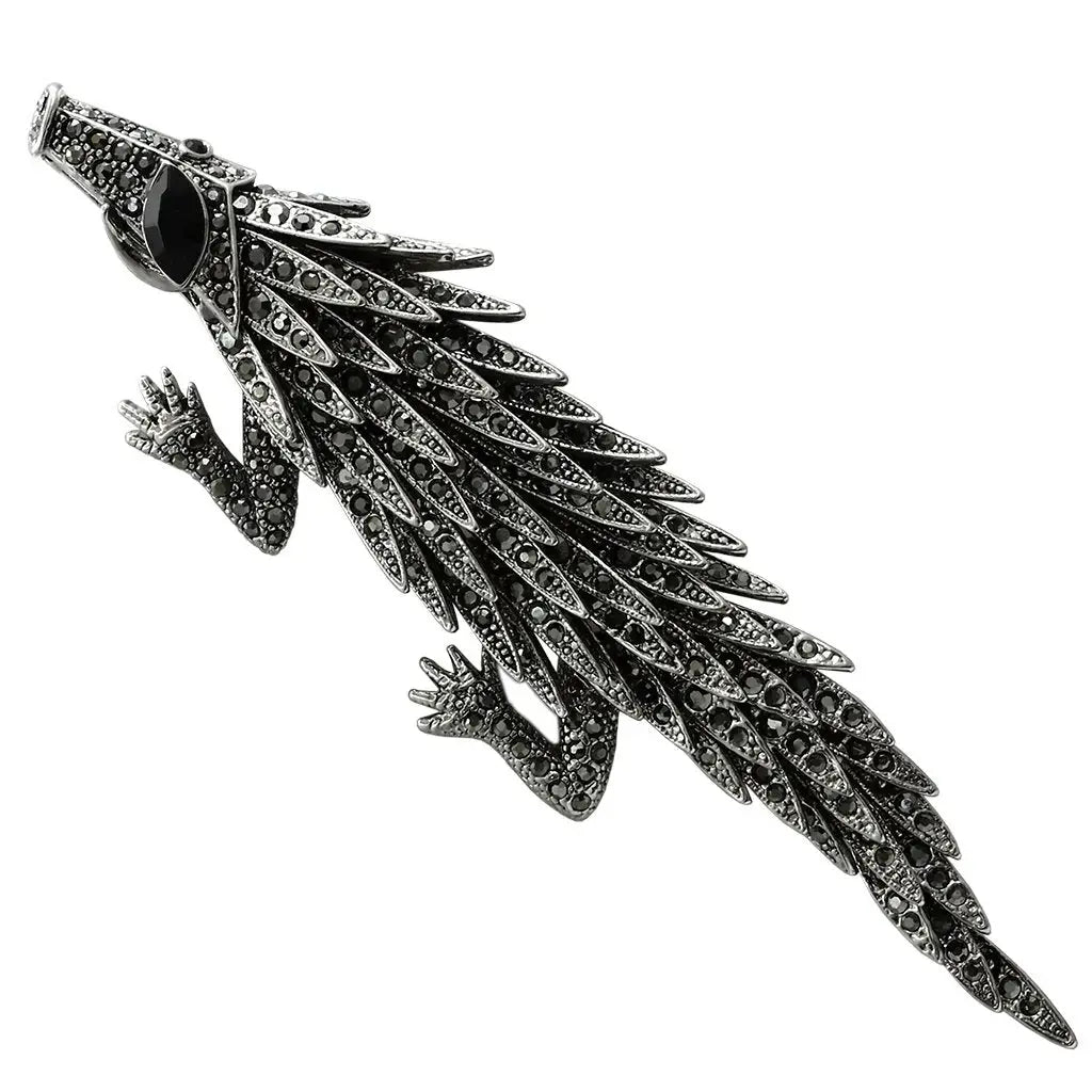 LO2394 - Imitation Rhodium White Metal Brooches with Top Grade Crystal in Jet - Alamode - Flyclothing LLC