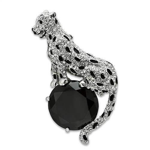 LO2398 - Imitation Rhodium White Metal Brooches with AAA Grade CZ in Jet - Alamode - Flyclothing LLC