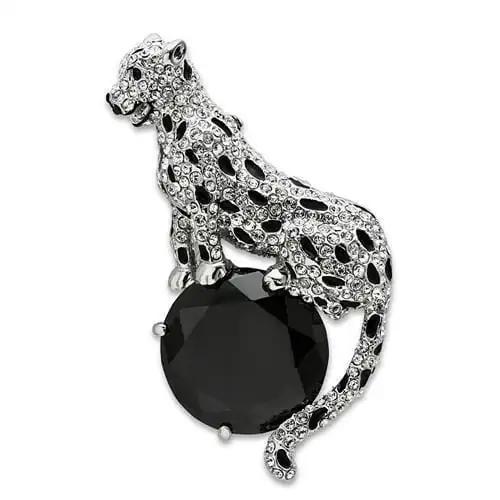 LO2398 - Imitation Rhodium White Metal Brooches with AAA Grade CZ  in Jet - Alamode