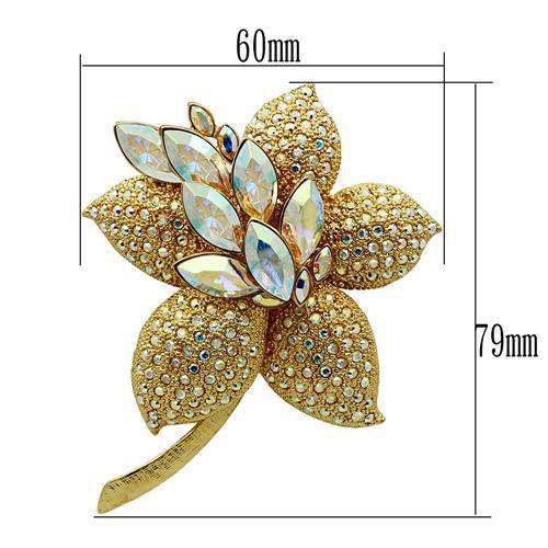 LO2402 - Gold White Metal Brooches with Top Grade Crystal in Aurora Borealis (Rainbow Effect) - Alamode - Flyclothing LLC