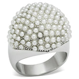 LO2433 - Rhodium Brass Ring with Synthetic Pearl in White - Alamode