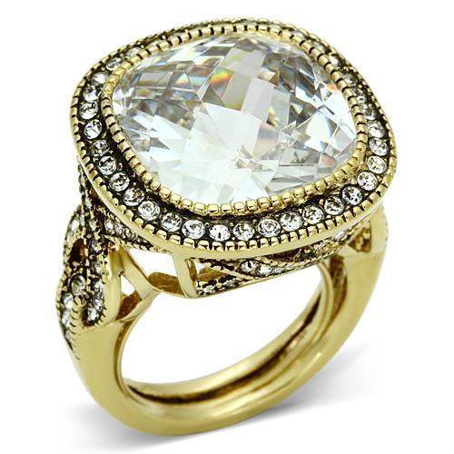 LO2436 - Gold Brass Ring with AAA Grade CZ in Clear - Alamode - Flyclothing LLC