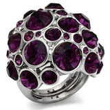 LO2462 - Rhodium Brass Ring with Top Grade Crystal in Amethyst - Alamode - Flyclothing LLC