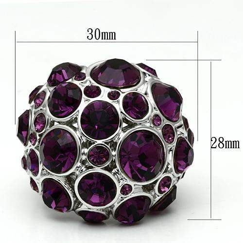 LO2462 - Rhodium Brass Ring with Top Grade Crystal in Amethyst - Alamode - Flyclothing LLC