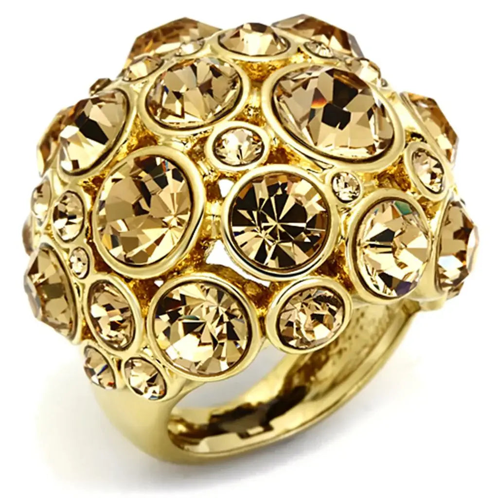 LO2463 - Gold Brass Ring with Top Grade Crystal in Light Smoked - Alamode - Flyclothing LLC