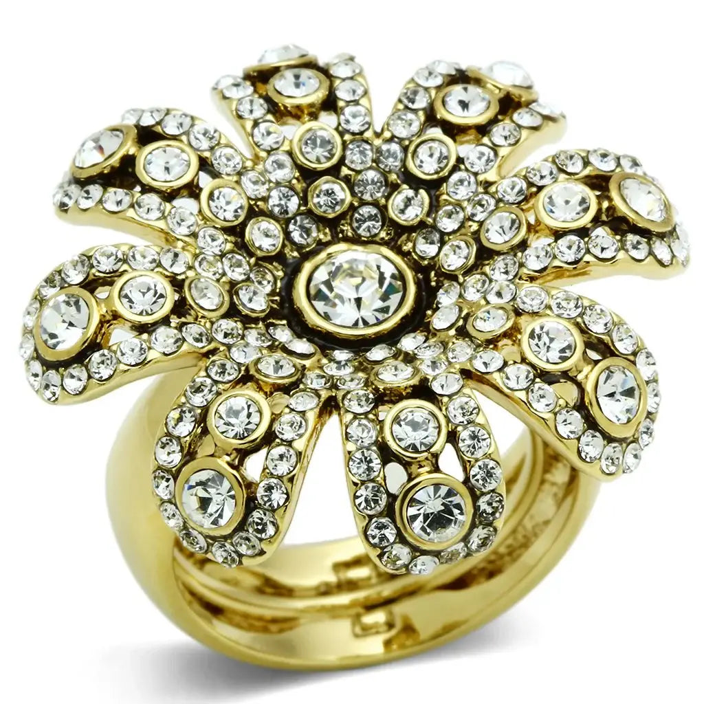 LO2465 - Gold Brass Ring with Top Grade Crystal in Clear - Alamode - Flyclothing LLC