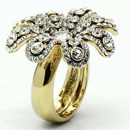 LO2465 - Gold Brass Ring with Top Grade Crystal in Clear - Alamode - Flyclothing LLC