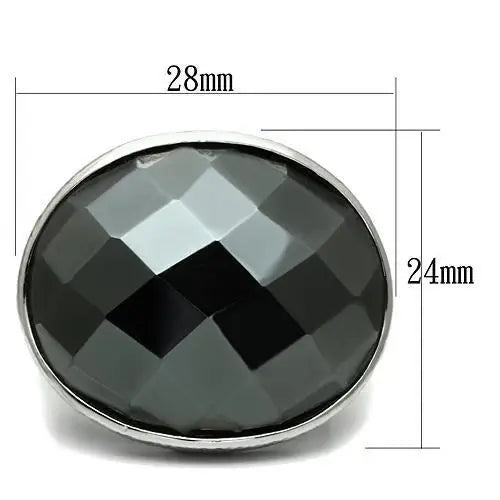 LO2470 - Rhodium Brass Ring with Synthetic Hematite in Hematite - Alamode - Flyclothing LLC