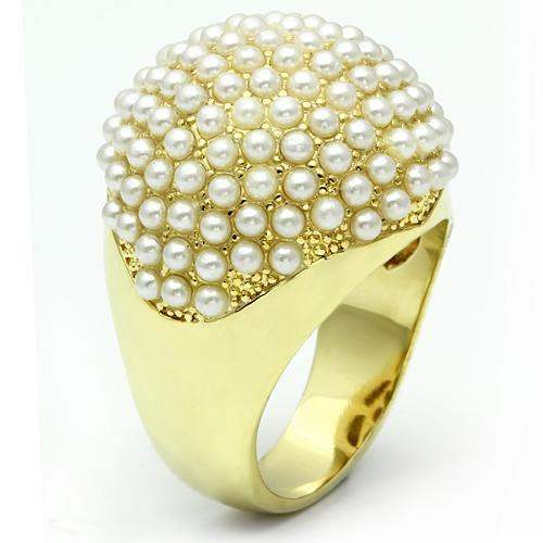 LO2471 - Gold Brass Ring with Synthetic Pearl in White - Alamode - Flyclothing LLC
