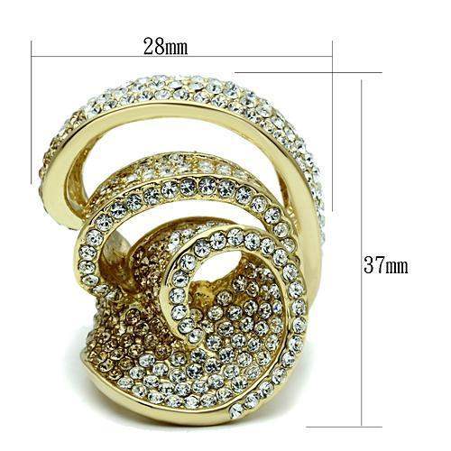 LO2472 - Gold Brass Ring with Top Grade Crystal in Light Smoked - Alamode - Flyclothing LLC