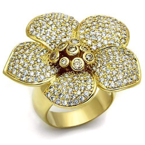 LO2484 - Gold Brass Ring with AAA Grade CZ in Champagne - Alamode - Flyclothing LLC