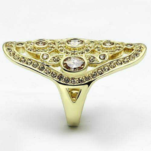 LO2496 - Gold Brass Ring with AAA Grade CZ in Champagne - Alamode - Flyclothing LLC