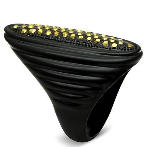 LO2499 - TIN Cobalt Black Brass Ring with Top Grade Crystal in Light Smoked - Alamode - Flyclothing LLC