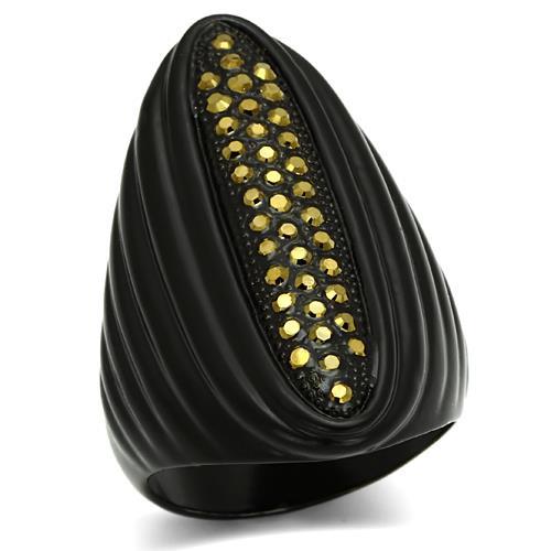 LO2499 - TIN Cobalt Black Brass Ring with Top Grade Crystal  in Light Smoked - Alamode