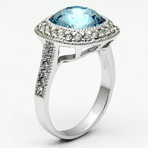 LO2506 - Rhodium Brass Ring with Top Grade Crystal in Sea Blue - Alamode - Flyclothing LLC