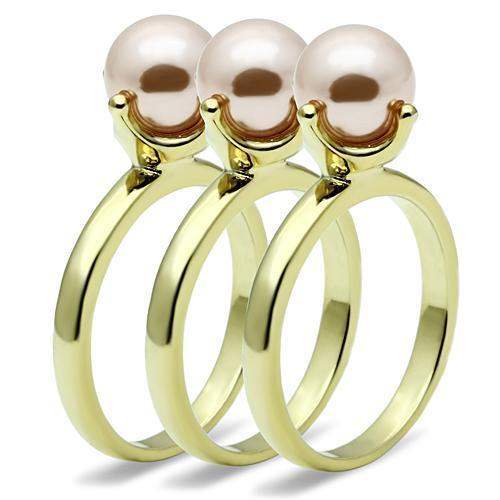 LO2508 - Gold Brass Ring with Synthetic Pearl in Light Rose - Alamode - Flyclothing LLC