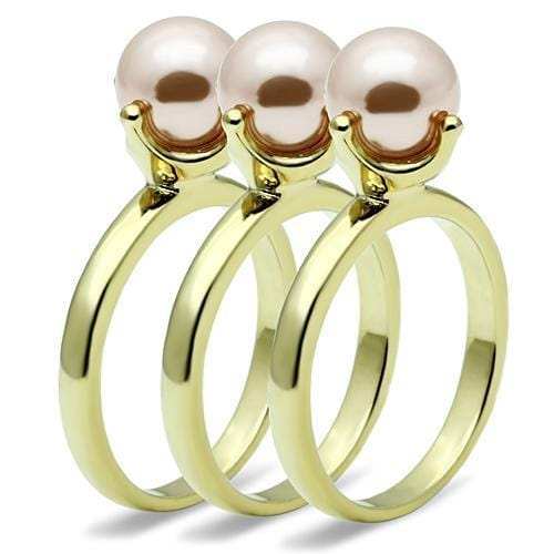 LO2508 - Gold Brass Ring with Synthetic Pearl in Light Rose - Alamode - Flyclothing LLC