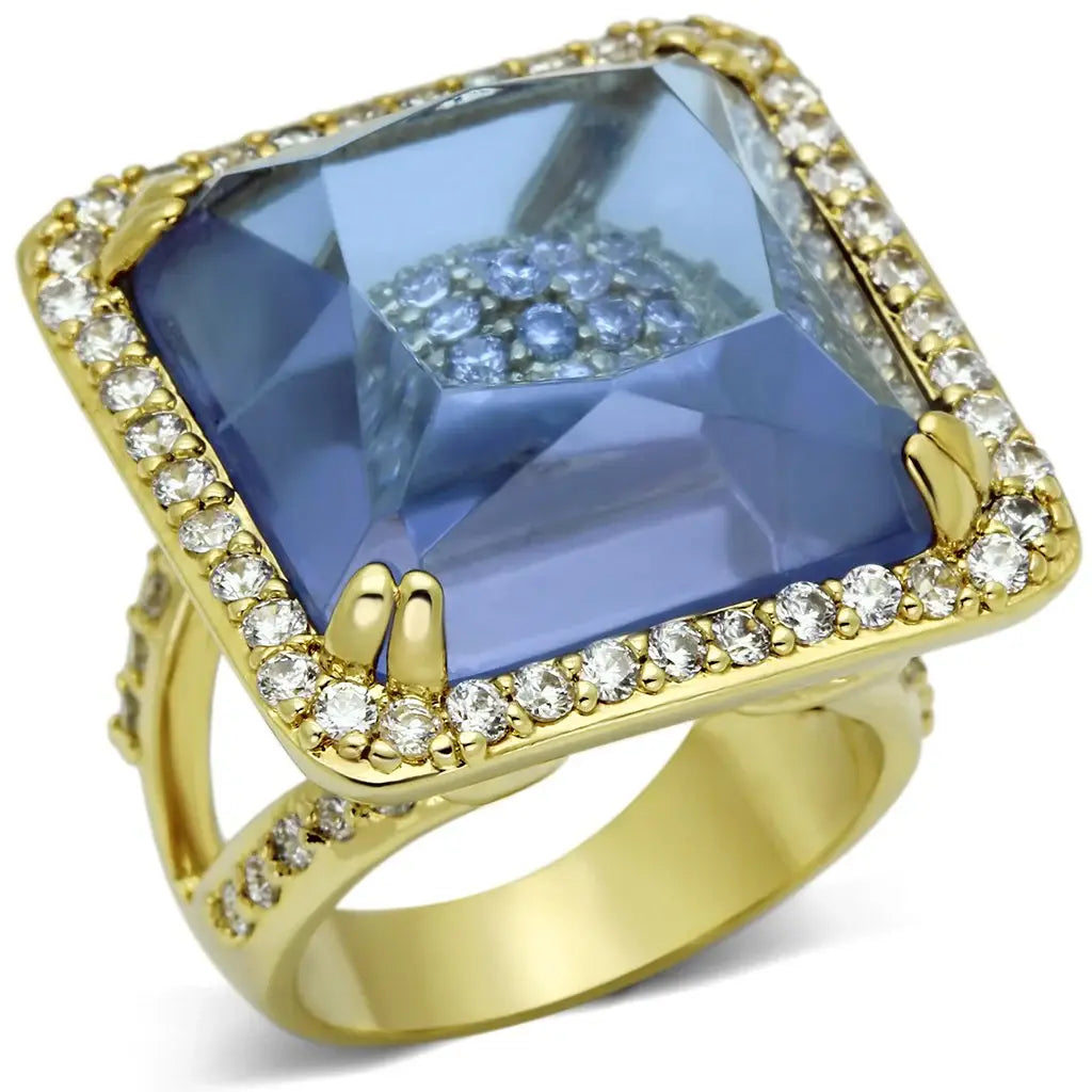 LO2511 - Gold Brass Ring with Synthetic Synthetic Glass in Light Amethyst - Alamode - Flyclothing LLC