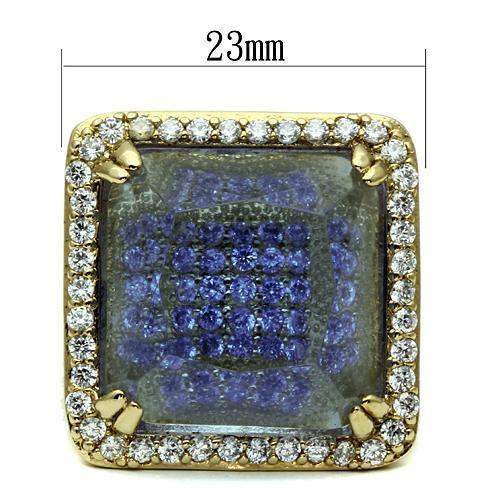 LO2511 - Gold Brass Ring with Synthetic Synthetic Glass in Light Amethyst - Alamode - Flyclothing LLC