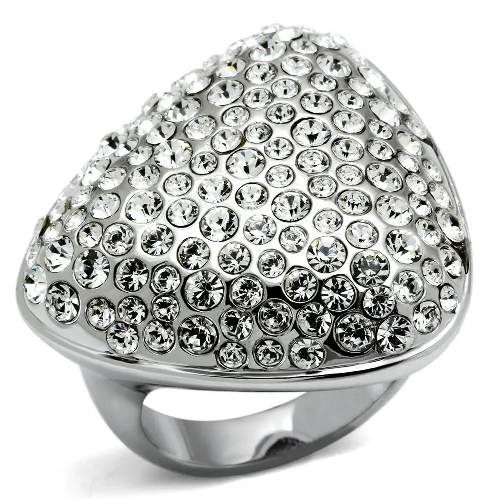 LO2515 - Rhodium Brass Ring with Top Grade Crystal in Clear - Alamode - Flyclothing LLC