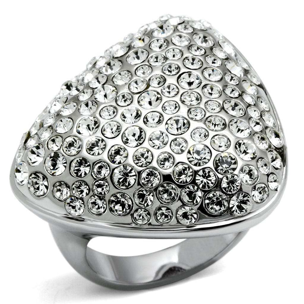 LO2515 - Rhodium Brass Ring with Top Grade Crystal in Clear - Alamode - Flyclothing LLC