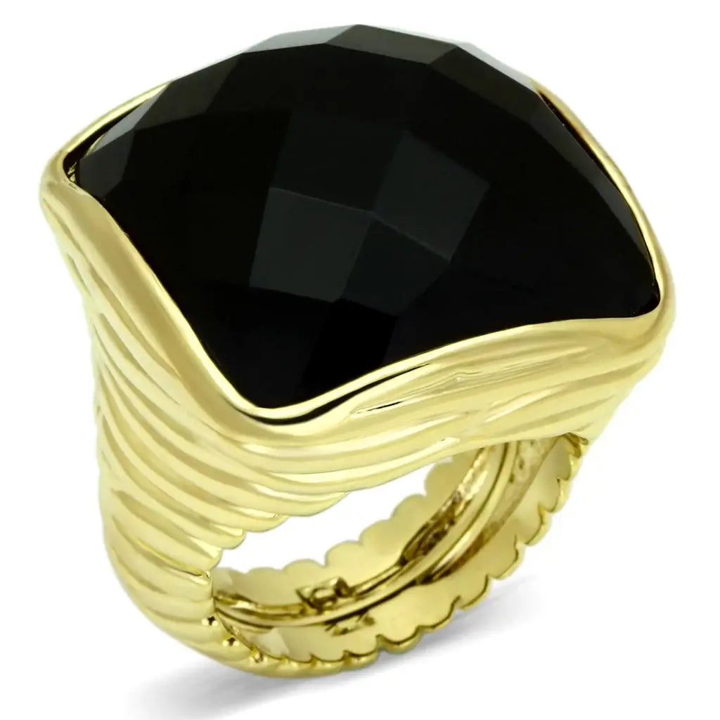 LO2519 - Gold Brass Ring with AAA Grade CZ in Jet - Alamode - Flyclothing LLC