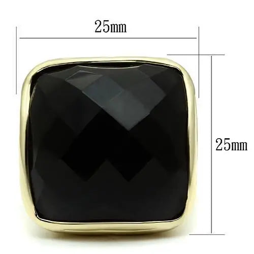 LO2519 - Gold Brass Ring with AAA Grade CZ in Jet - Alamode - Flyclothing LLC