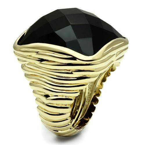 LO2519 - Gold Brass Ring with AAA Grade CZ in Jet - Alamode - Flyclothing LLC