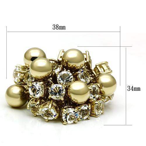 LO2520 - Gold Brass Ring with Top Grade Crystal in Clear - Alamode - Flyclothing LLC