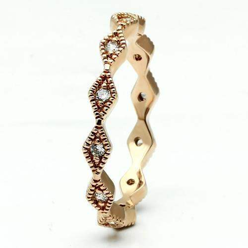 LO2523 - Rose Gold Brass Ring with AAA Grade CZ in Clear - Alamode - Flyclothing LLC
