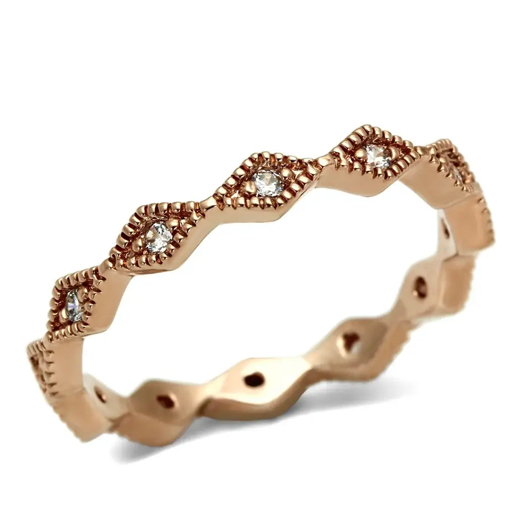 LO2523 - Rose Gold Brass Ring with AAA Grade CZ in Clear - Alamode - Flyclothing LLC
