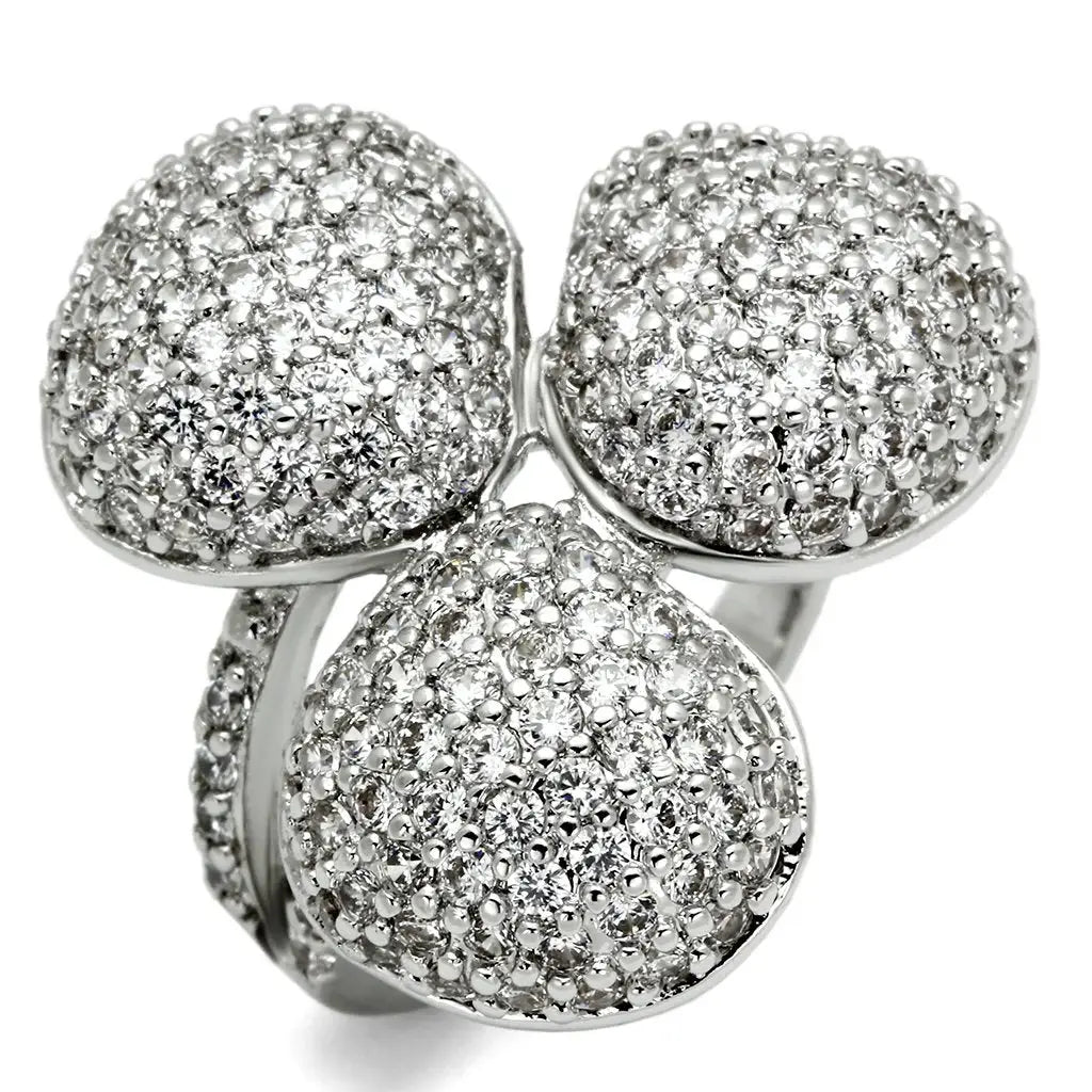 LO2526 - Rhodium Brass Ring with AAA Grade CZ in Clear - Alamode - Flyclothing LLC