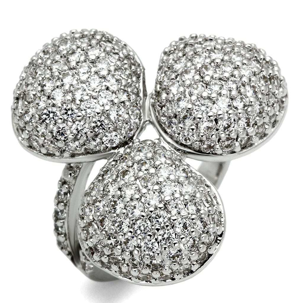LO2526 - Rhodium Brass Ring with AAA Grade CZ in Clear - Alamode - Flyclothing LLC