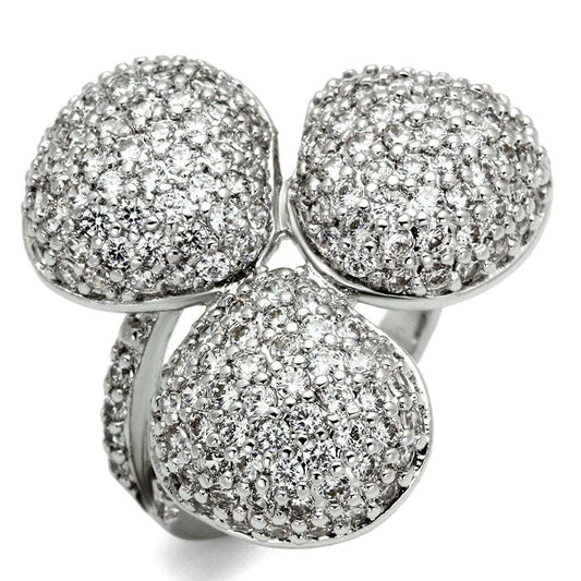 LO2526 - Rhodium Brass Ring with AAA Grade CZ in Clear - Alamode - Flyclothing LLC