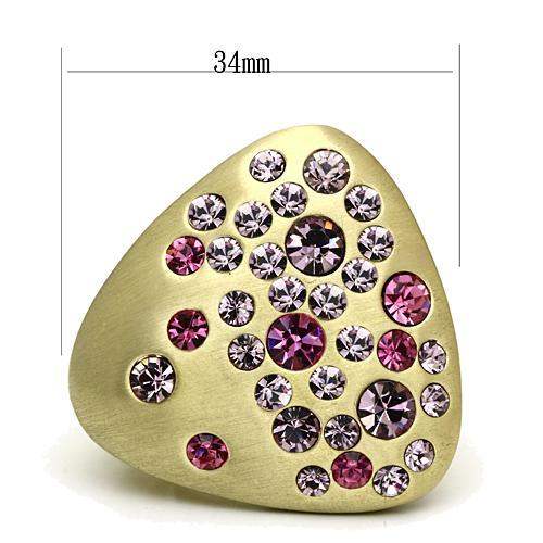 LO2534 - Gold & Brush Brass Ring with Top Grade Crystal in Multi Color - Alamode - Flyclothing LLC