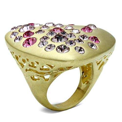 LO2534 - Gold & Brush Brass Ring with Top Grade Crystal in Multi Color - Alamode - Flyclothing LLC