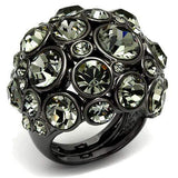LO2545 - Ruthenium Brass Ring with Top Grade Crystal in Black Diamond - Alamode - Flyclothing LLC